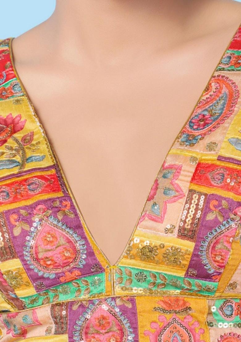 Embroidered V Neck Padded Saree Blouse