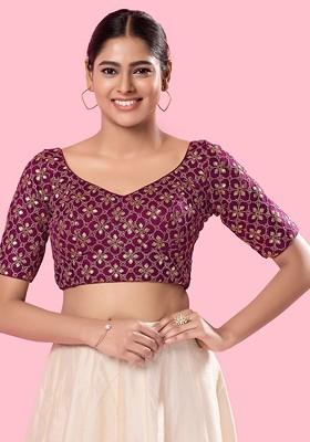 Embroidered Sweetheart Neck Padded Saree Blouse