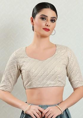 Embroidered Round Neck Padded Saree Blouse
