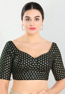 Sequinned Velvet Sweetheart Neck Padded Saree Blouse