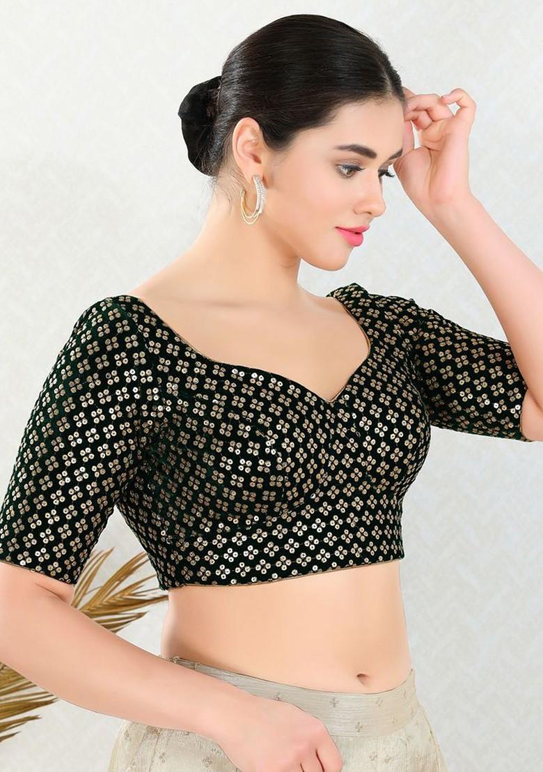 Sequinned Velvet Sweetheart Neck Padded Saree Blouse