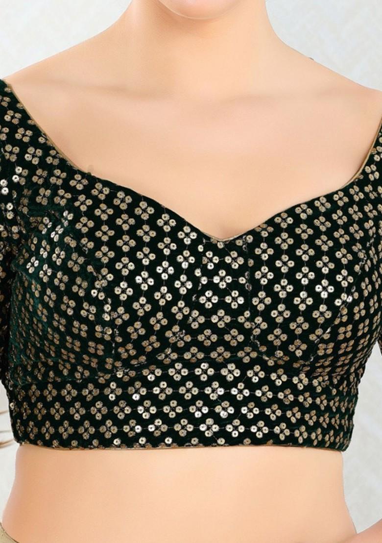 Sequinned Velvet Sweetheart Neck Padded Saree Blouse