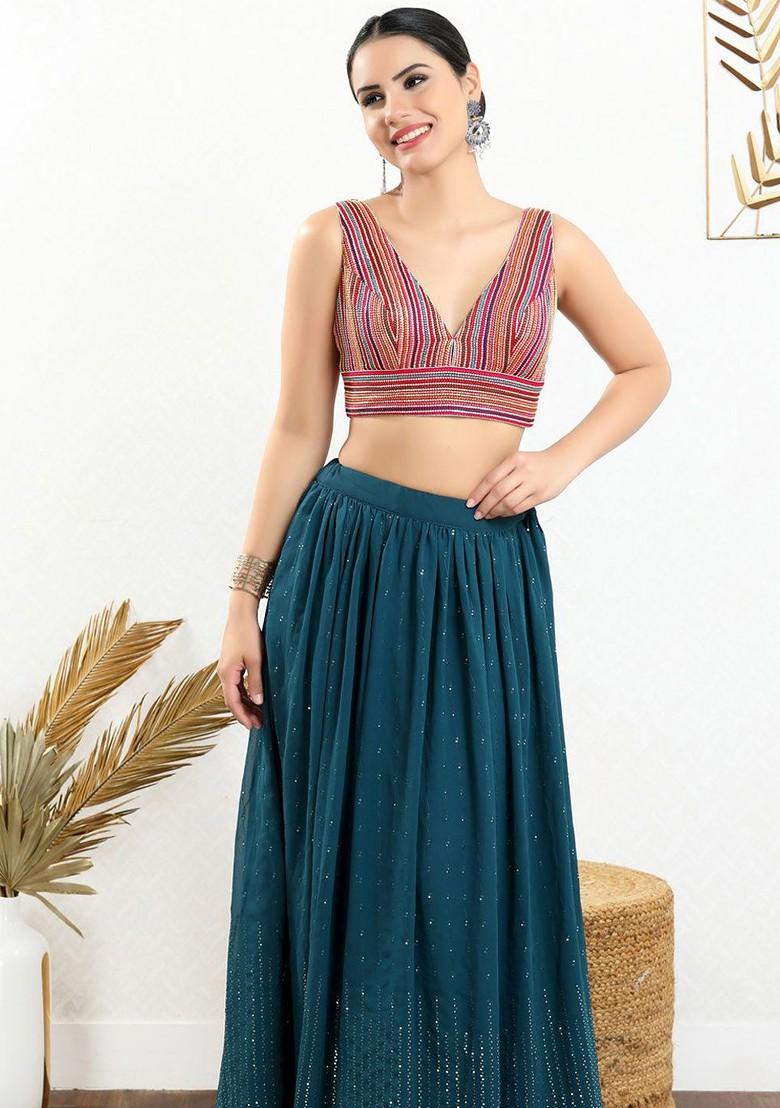 Embroidered V Neck Padded Saree Blouse