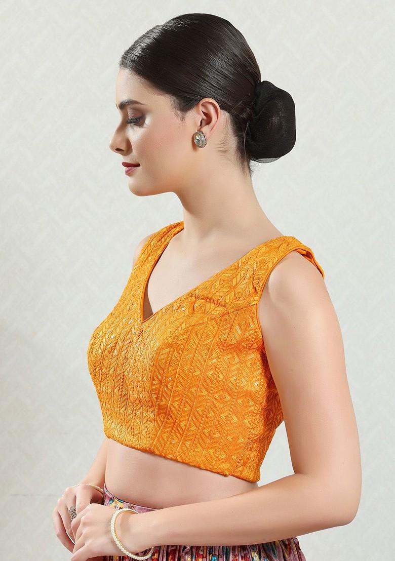 Embroidered Silk V Neck Padded Saree Blouse