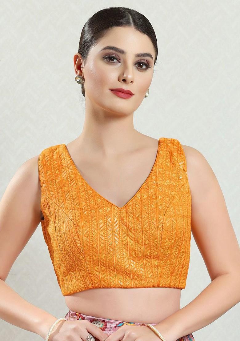 Embroidered Silk V Neck Padded Saree Blouse