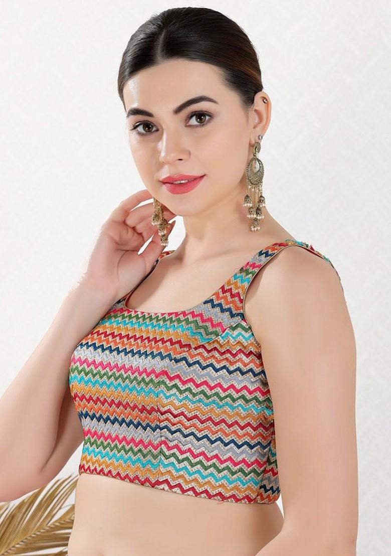 Embroidered Square Neck Padded Saree Blouse