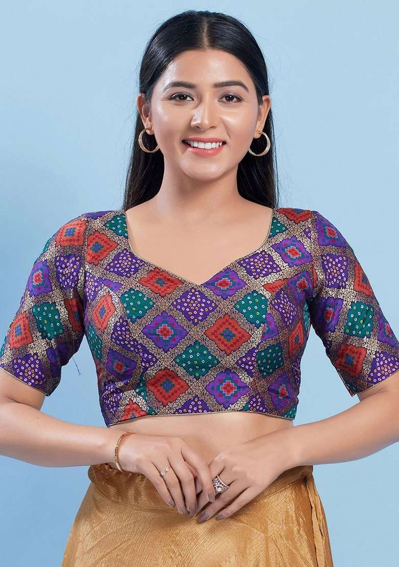 Woven Design Brocade Zari Sweetheart Neck Padded Saree Blouse - Indya