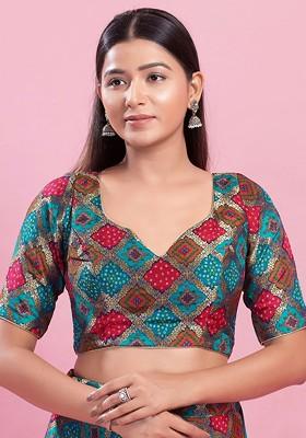 Woven Design Brocade Sweetheart Neck Padded Saree Blouse