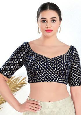 Embroidered Velvet Sweetheart Neck Padded Saree Blouse