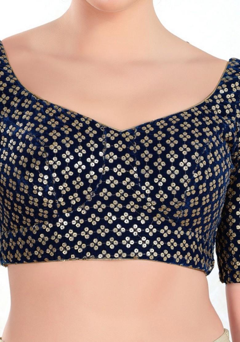 Embroidered Velvet Sweetheart Neck Padded Saree Blouse