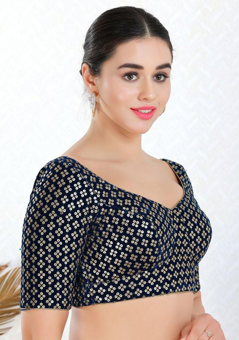 Embroidered Velvet Sweetheart Neck Padded Saree Blouse