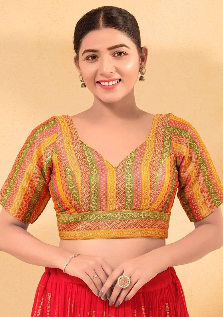Woven Design Brocade Sweetheart Neck Padded Saree Blouse - Indya