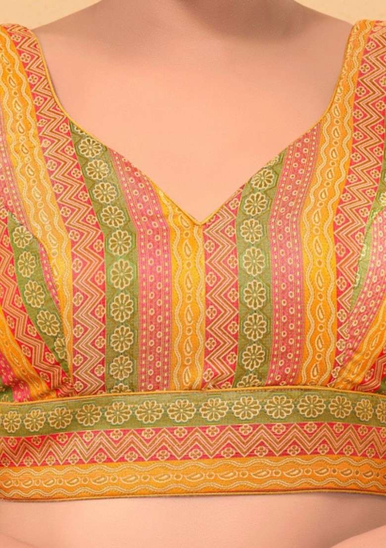 Woven Design Brocade Sweetheart Neck Padded Saree Blouse - Indya