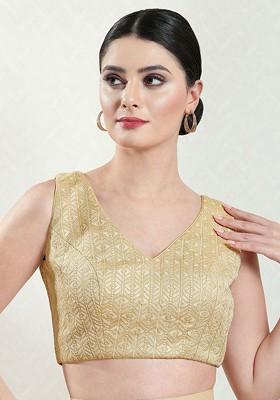 Embroidered Silk V Neck Padded Saree Blouse