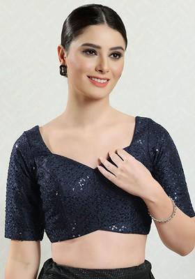 Embroidered Sequinned Sweetheart Neck Padded Saree Blouse