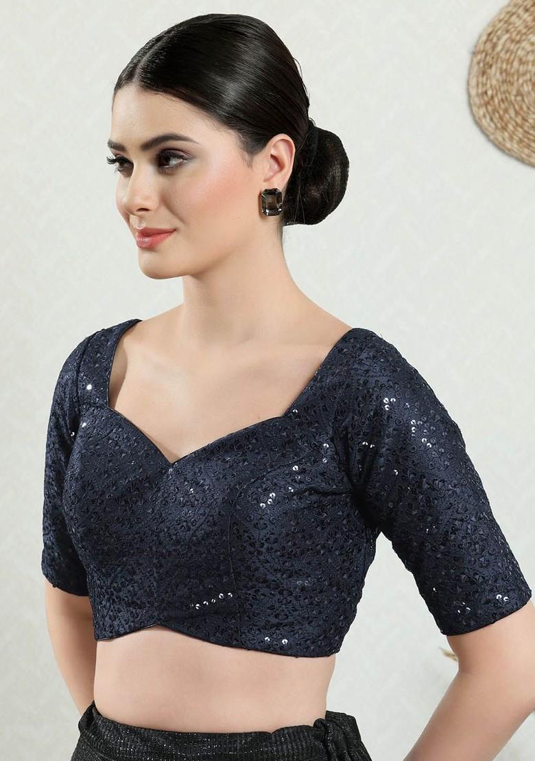 Embroidered Sequinned Sweetheart Neck Padded Saree Blouse