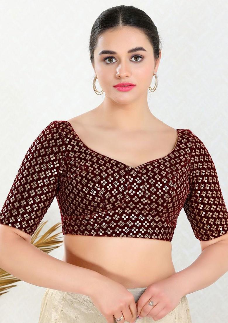 Women Embroidered Sweetheart Neck Padded Saree Blouse