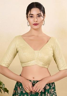 Embellished V Neck Sequinned Padded Saree Blouse