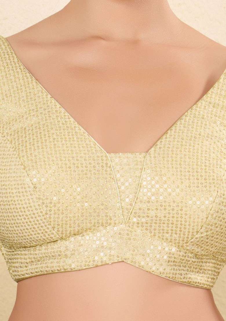 Embellished V Neck Sequinned Padded Saree Blouse - Indya