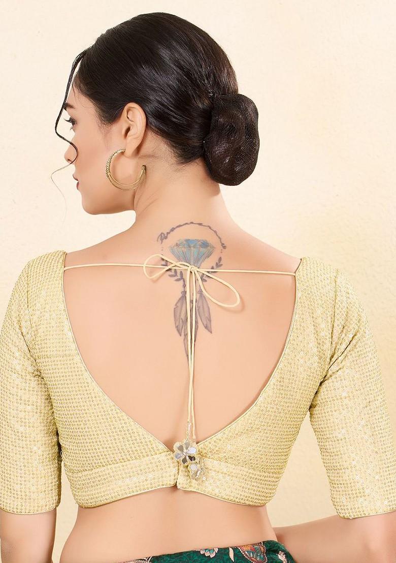 Embellished V Neck Sequinned Padded Saree Blouse