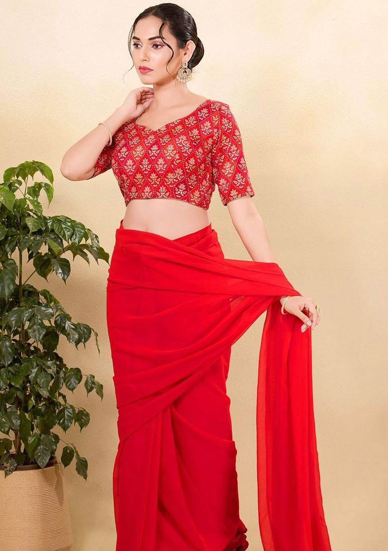 Printed Sequinned Silk Sweetheart Neck Padded Saree Blouse