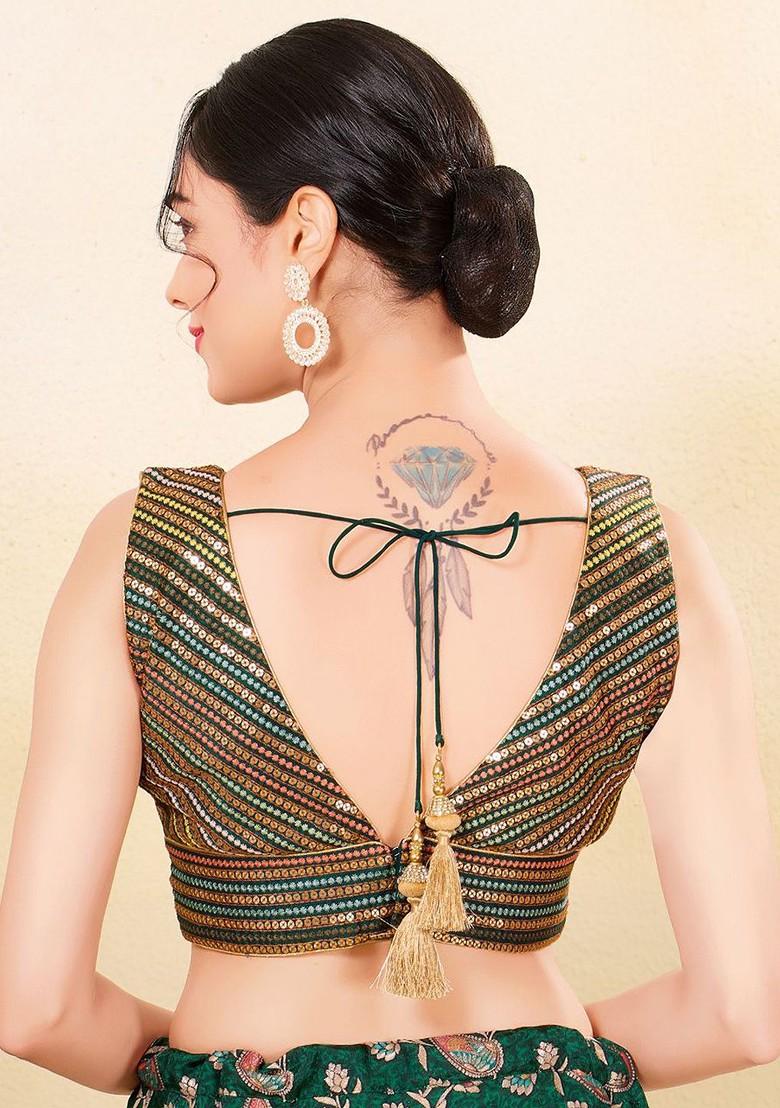 Embroidered Silk V Neck Padded Saree Blouse