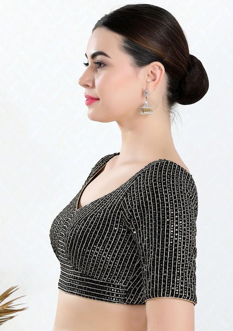 Sequinned Embroidered Sweet Heart Neck Padded Saree Blouse