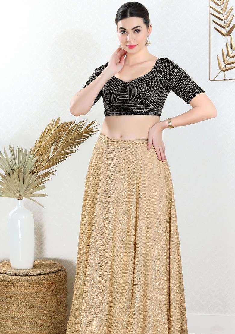 Sequinned Embroidered Sweet Heart Neck Padded Saree Blouse - Indya