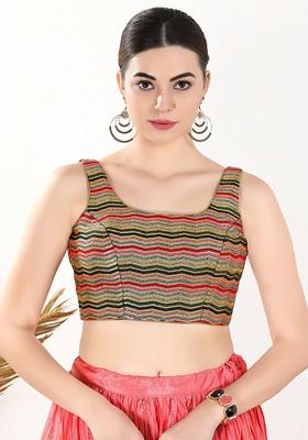 Woven Design Square Neck Padded Saree Blouse