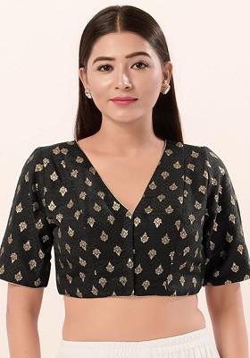 Woven Design Brocade V Neck Padded Saree Blouse