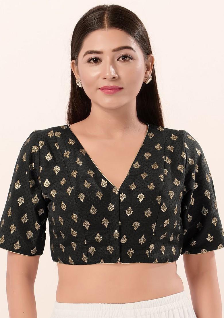 Woven Design Brocade V Neck Padded Saree Blouse