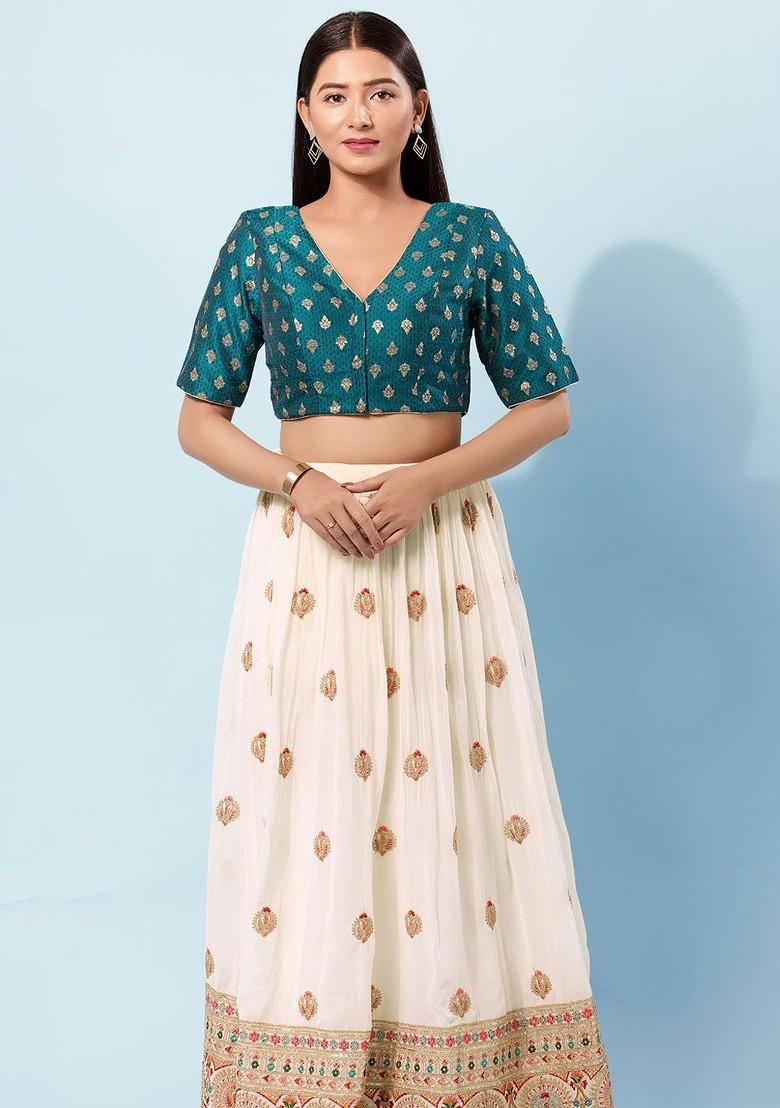 Woven Design Brocade V Neck Padded Saree Blouse