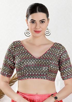 Embroidered V Neck Padded Saree Blouse