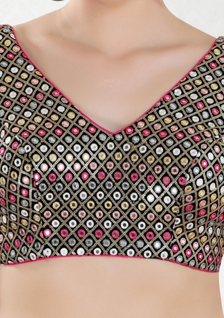 Embroidered V Neck Padded Saree Blouse