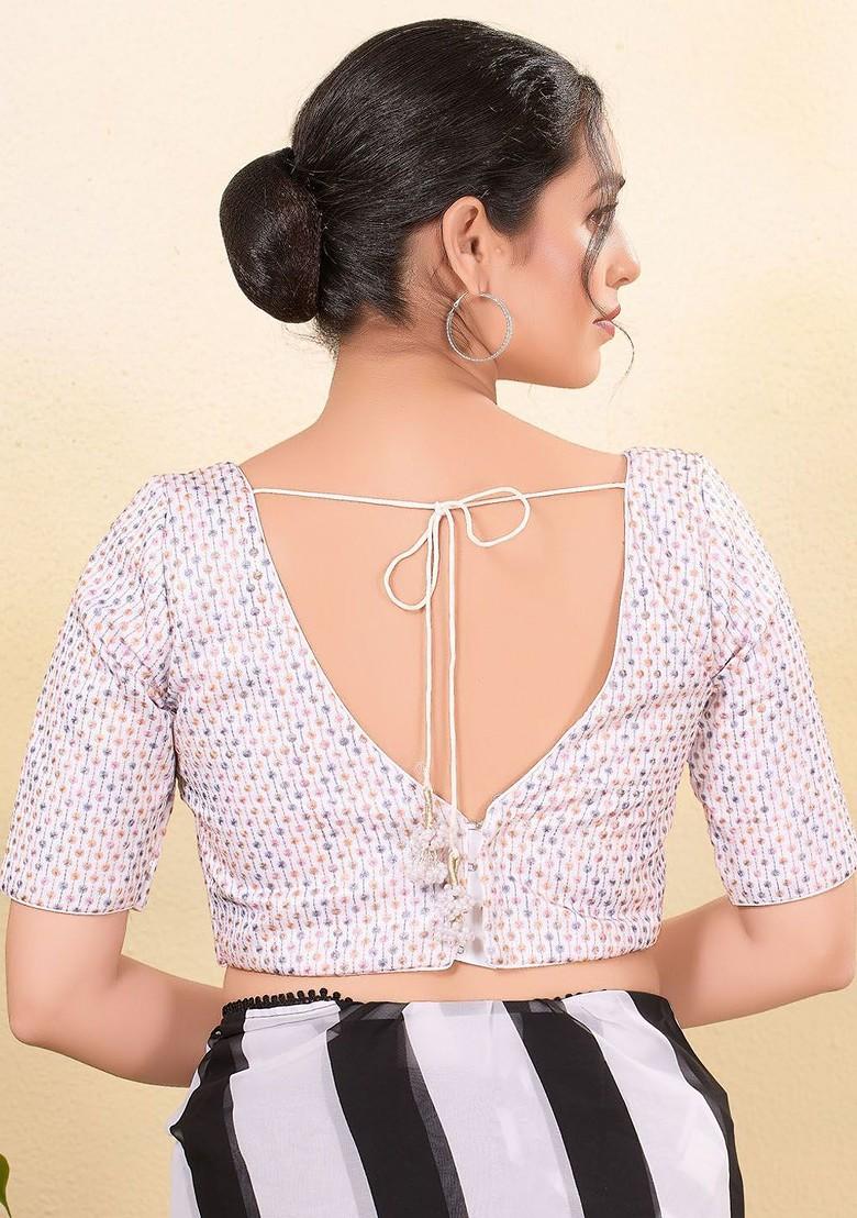 Embroidered Silk V Neck Padded Saree Blouse