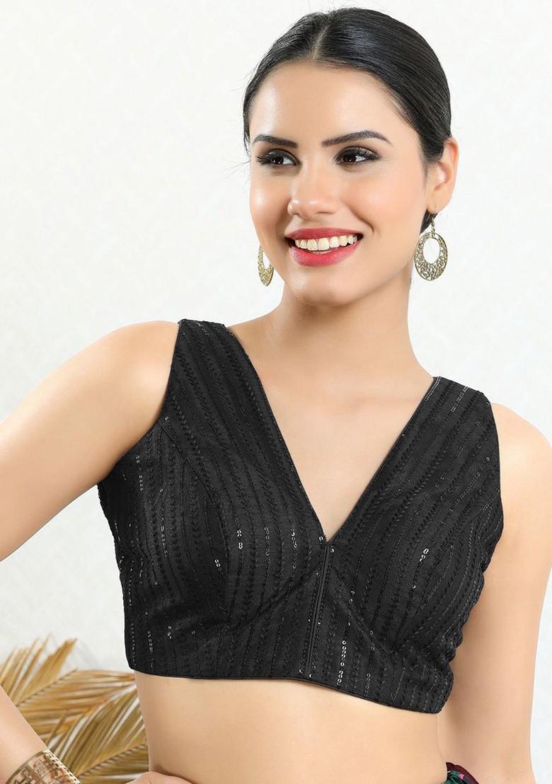 Embroidered V Neck Padded Saree Blouse