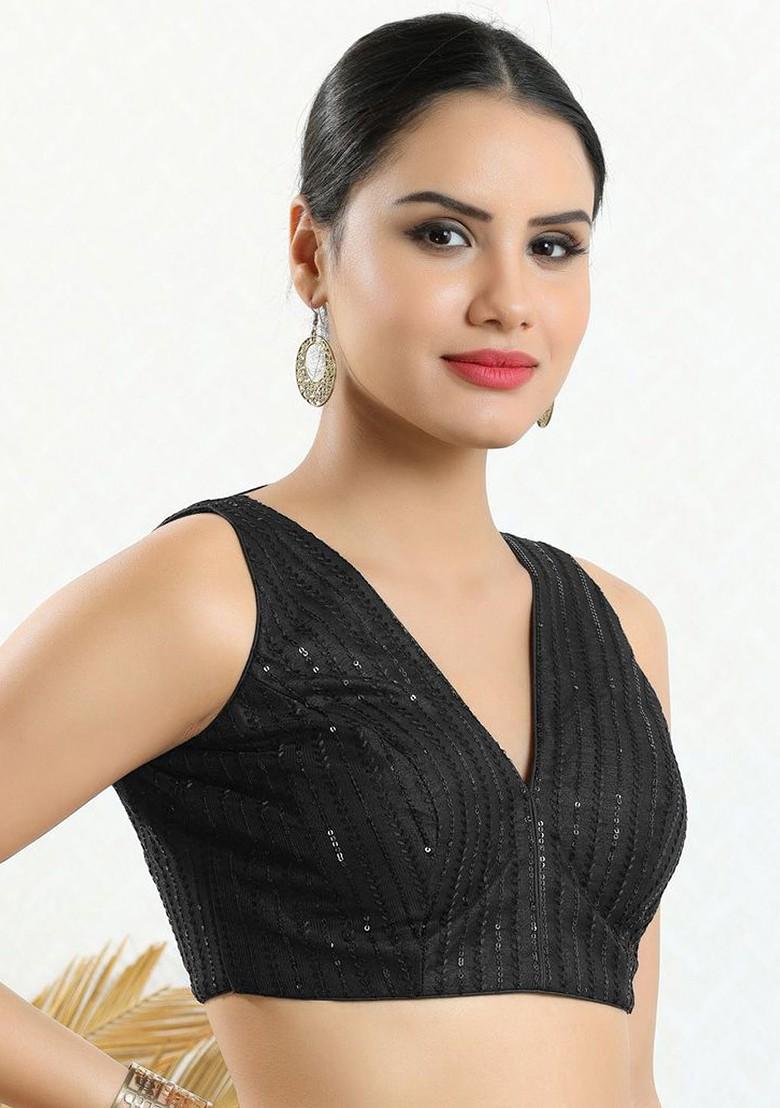 Embroidered V Neck Padded Saree Blouse