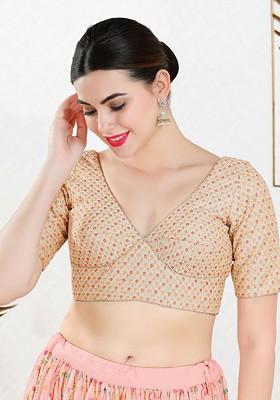 Embroidered Silk V Neck Padded Saree Blouse