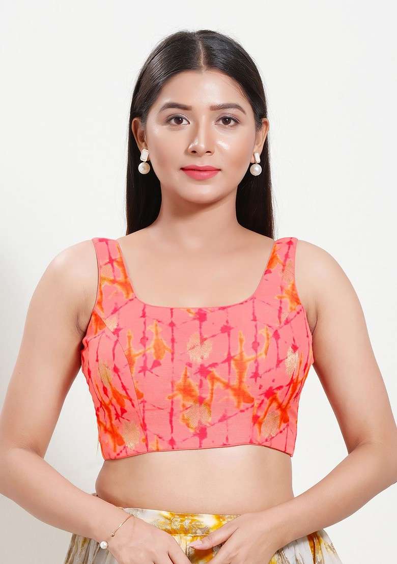 Women Round Neck Padded Saree Blouse - Indya