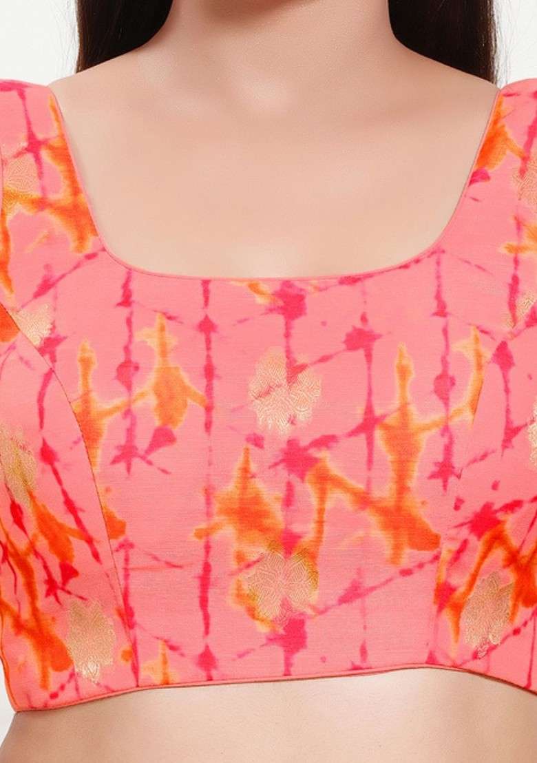 Women Round Neck Padded Saree Blouse - Indya