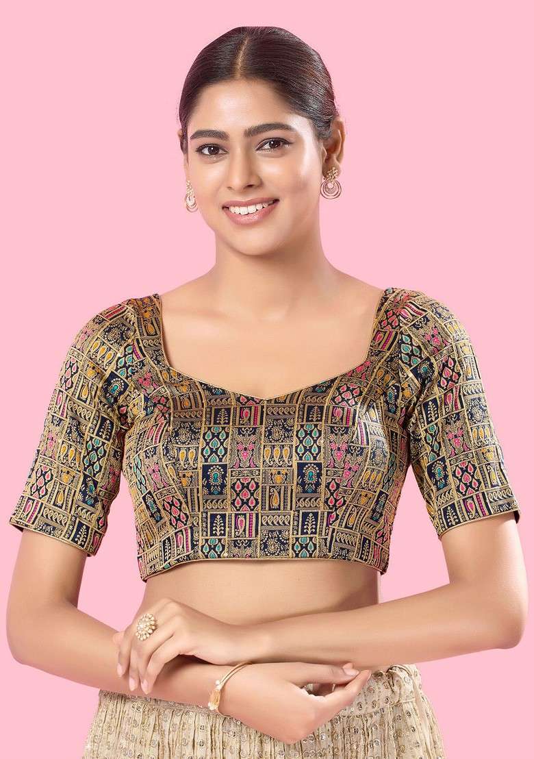 Women Round Neck Padded Saree Blouse - Indya