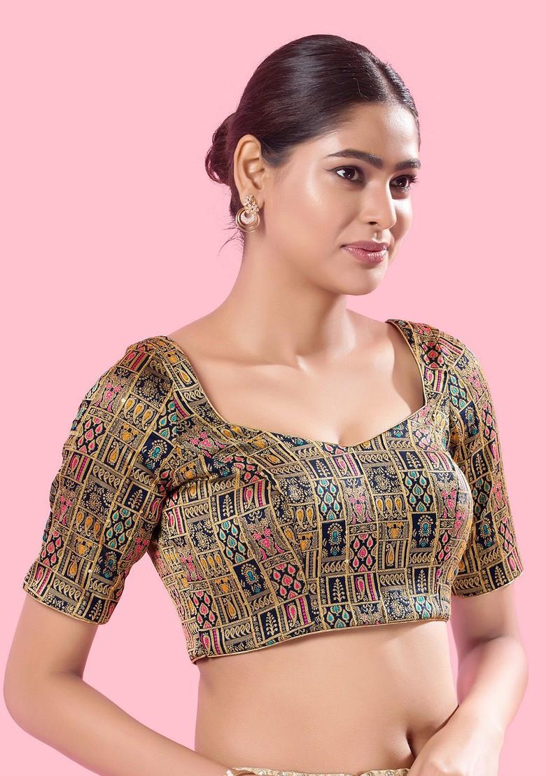 Women Round Neck Padded Saree Blouse