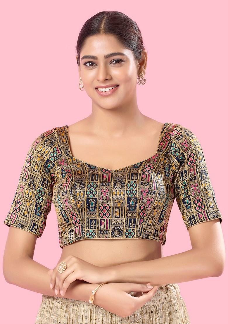 Women Round Neck Padded Saree Blouse