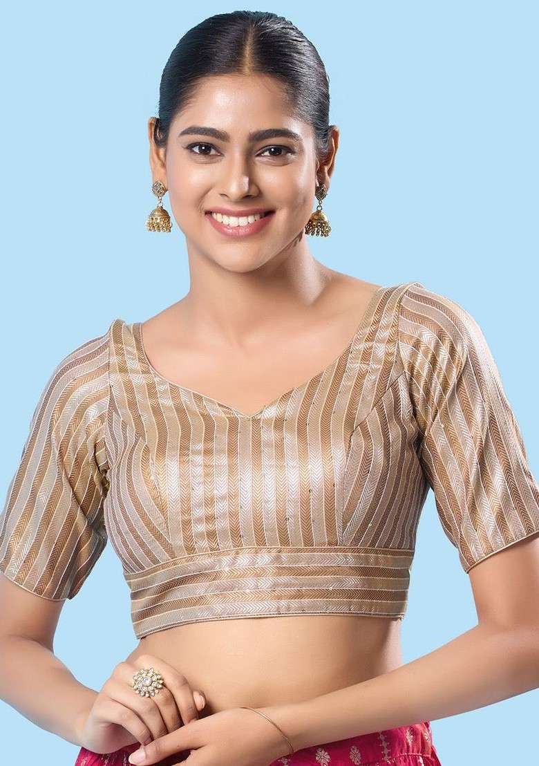 Women V Neck Padded Saree Blouse - Indya