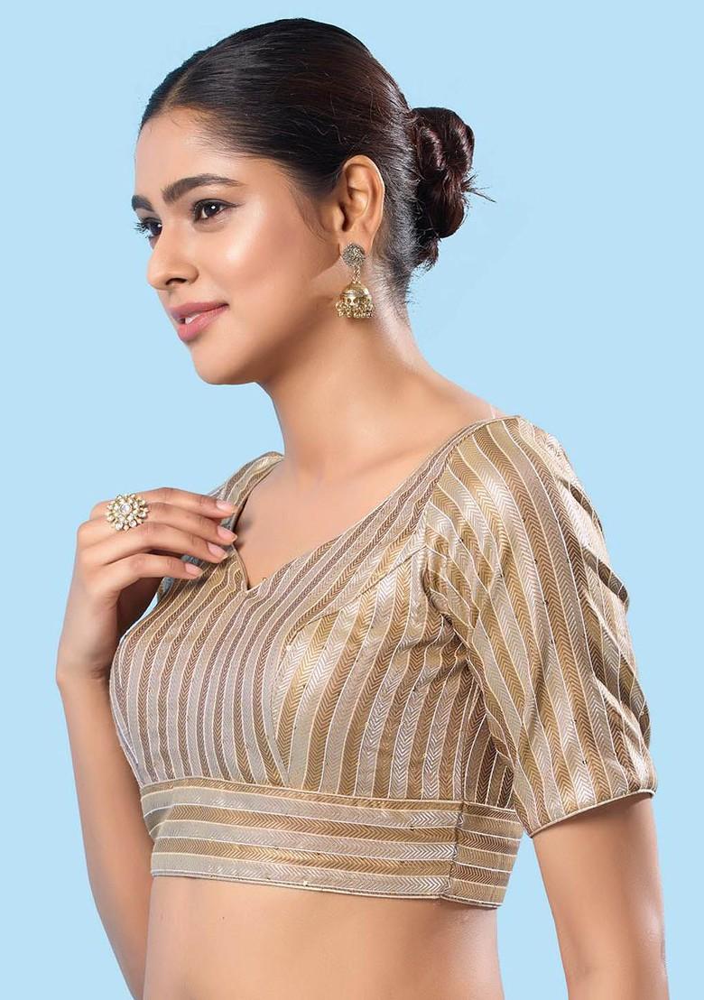 Women V Neck Padded Saree Blouse