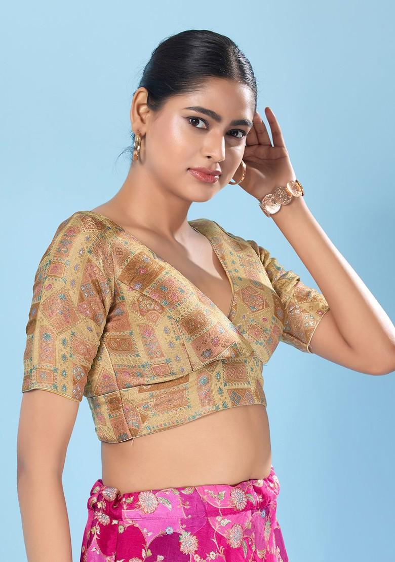 Women V Neck Padded Saree Blouse