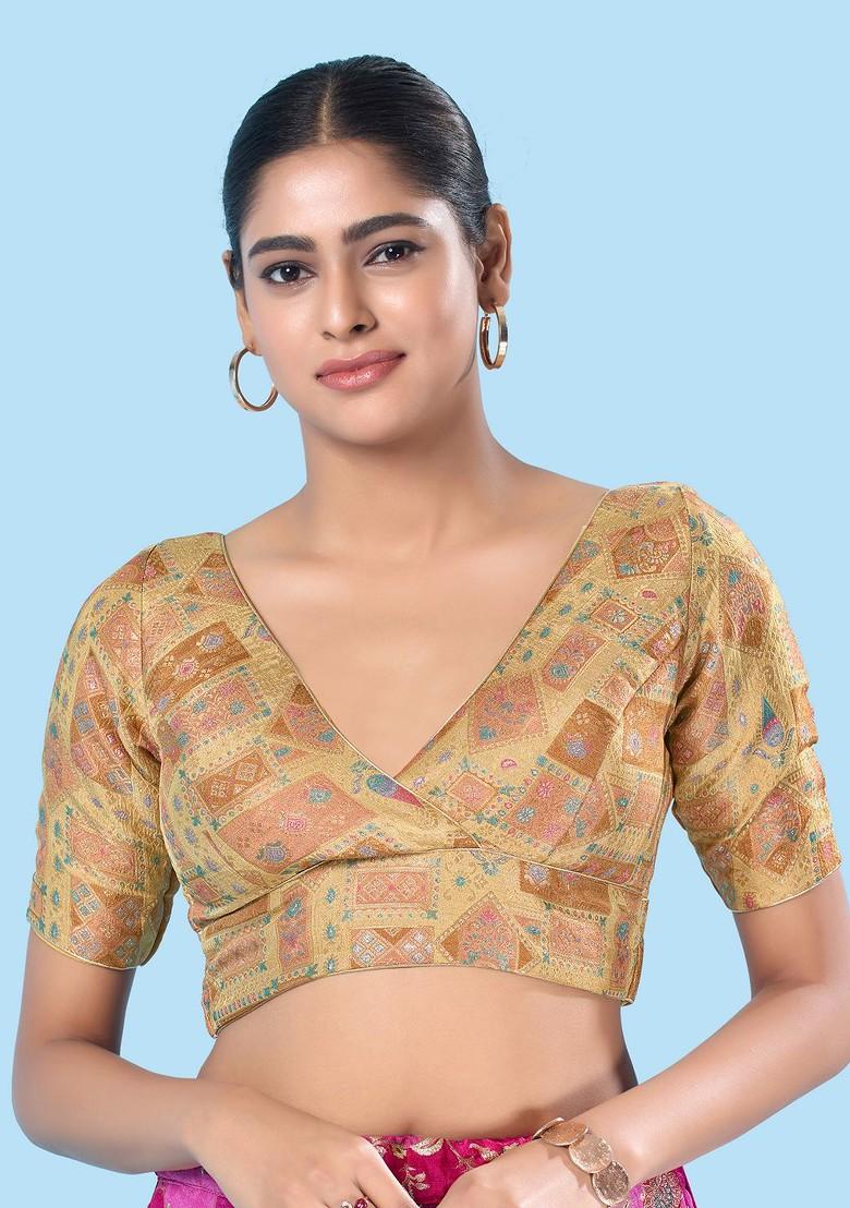 Women V Neck Padded Saree Blouse