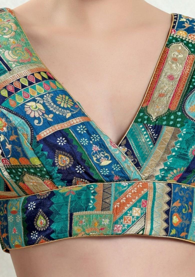 Women V Neck Padded Saree Blouse