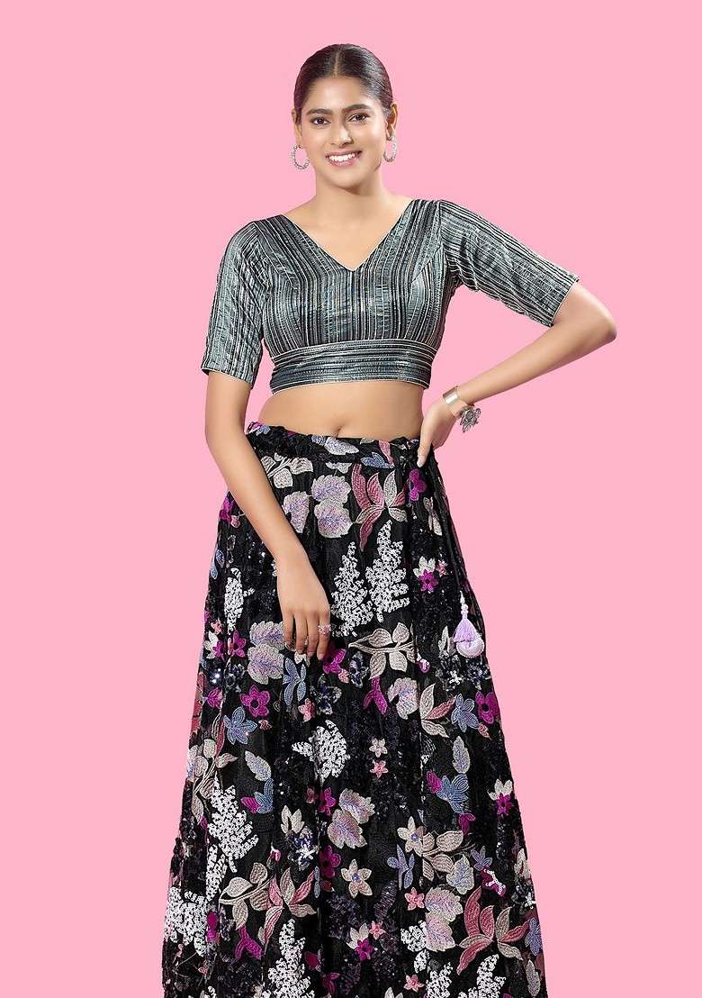 Women V Neck Padded Saree Blouse - Indya