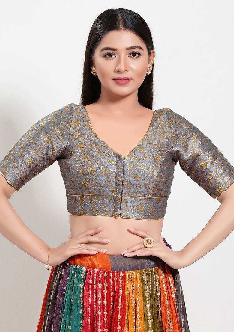 Women V Neck Padded Saree Blouse - Indya